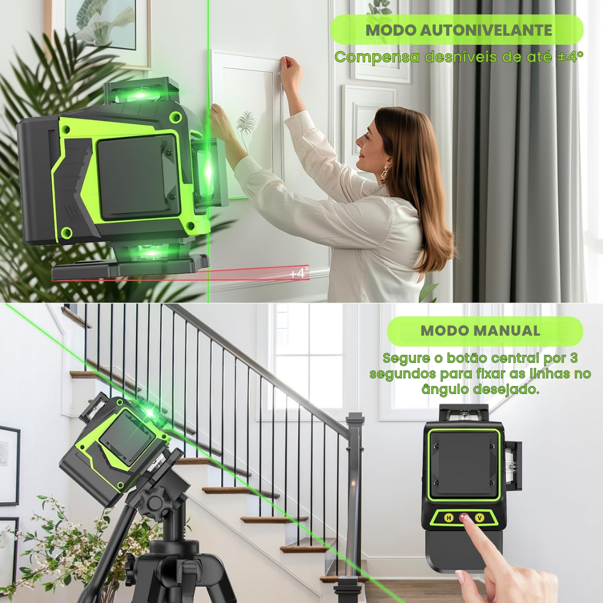 Nível Laser Autonivelante 30 m, Brilho 1–100%, Controle, IP54 | QuadBeam™ 4D